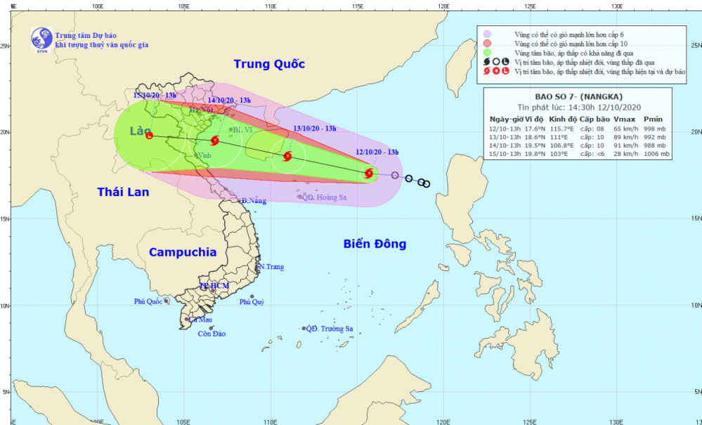 Tin bão trên Biển Đông - cơn bão số 07 năm 2020 (14h30 ngày 12/10)