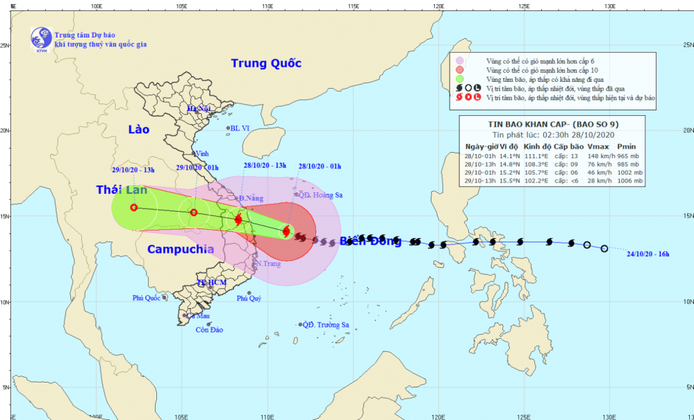 Tin bão khẩn cấp - cơn bão số 09 (02h30 ngày 28/10)