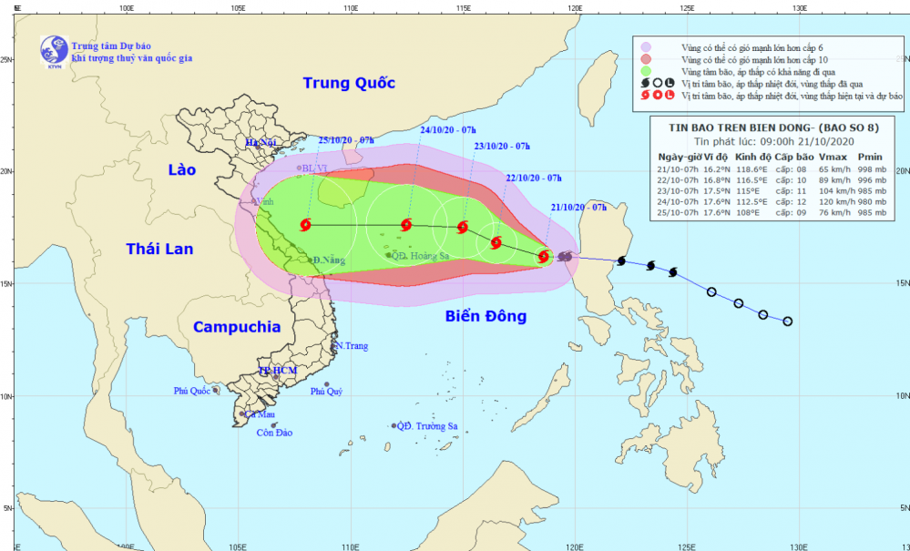 Tin bão trên Biển Đông - cơn bão số 08 (09h00 ngày 21/10)