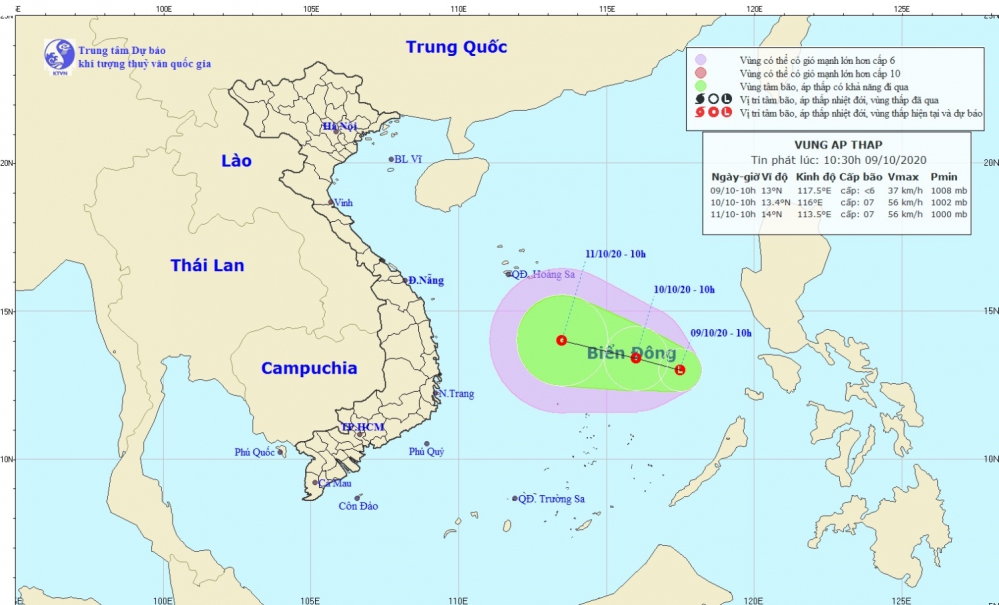 Tin vùng áp thấp trên Biển Đông (10h00 ngày 09/10)