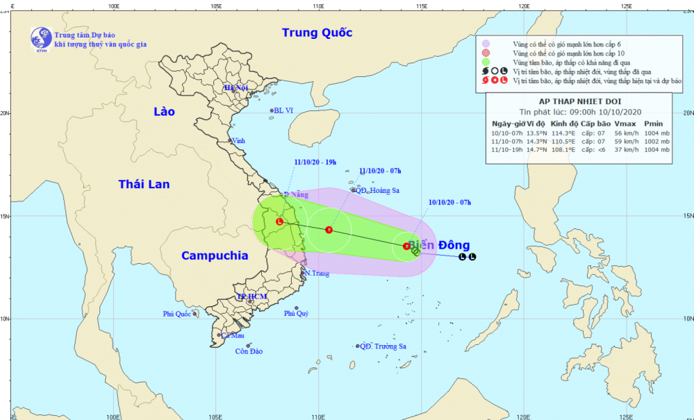 Tin áp thấp nhiệt đới trên Biển Đông (09h00 ngày 10/10)