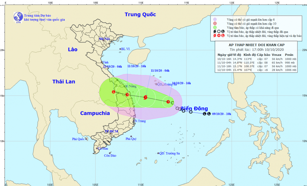 Tin áp thấp nhiệt đới khẩn cấp (17h00 ngày 10/10)
