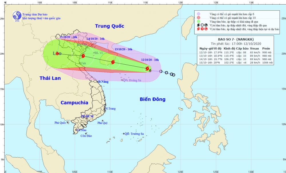 Tin bão trên Biển Đông - cơn bão số 06 năm 2020 (17h00 ngày 12/10)