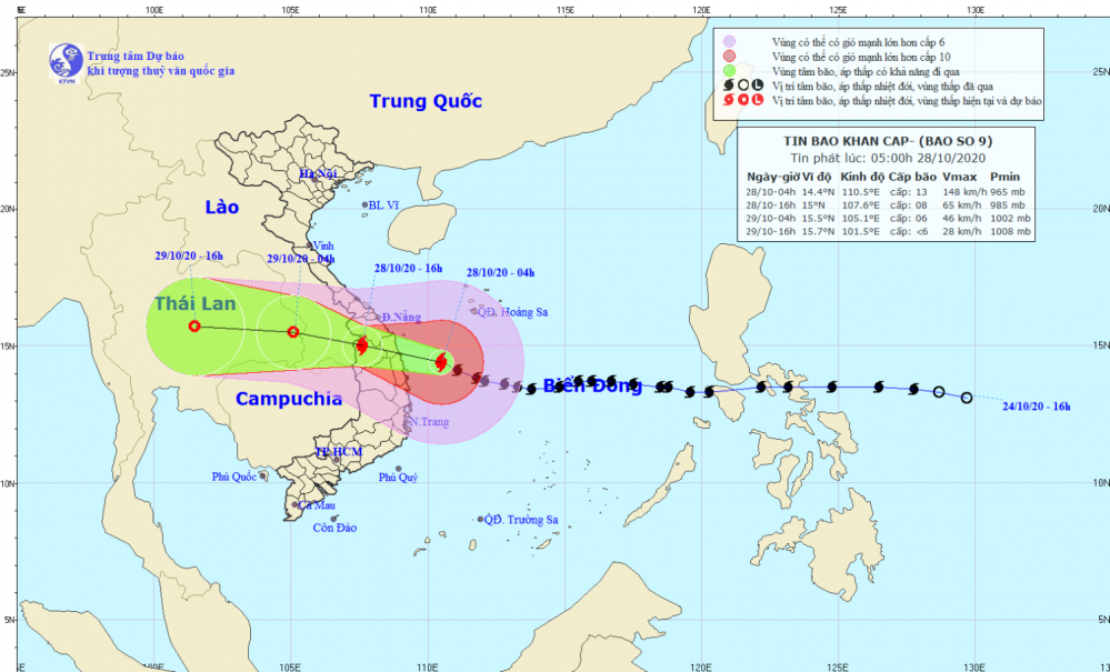 Tin bão khẩn cấp - cơn bão số 09 (05h00 ngày 28/10)