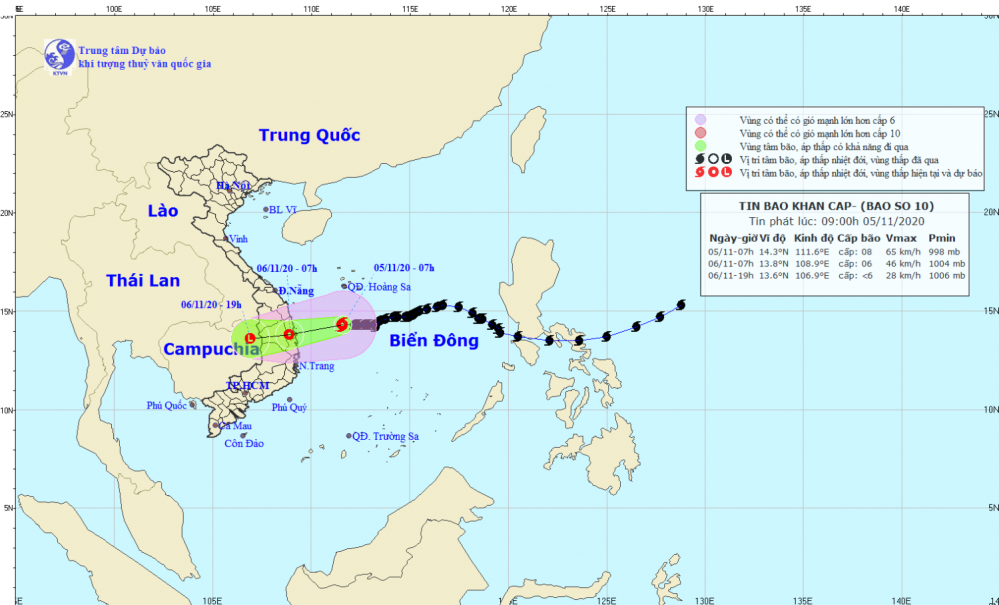 Tin bão khẩn cấp - cơn bão số 10 (09h00 ngày 05/11)