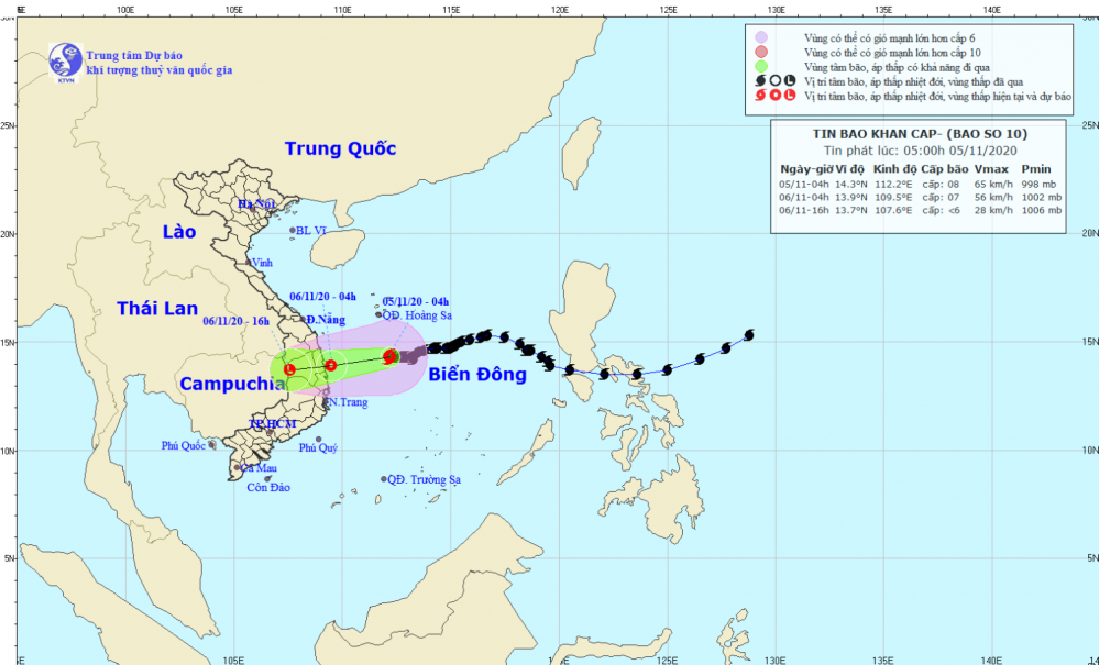 Tin bão khẩn cấp - cơn bão số 10 (05h00 ngày 05/11)