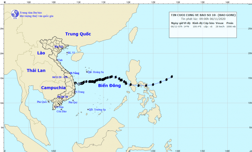 Tin cuối về cơn bão số 10 (09h00 ngày 06/11)