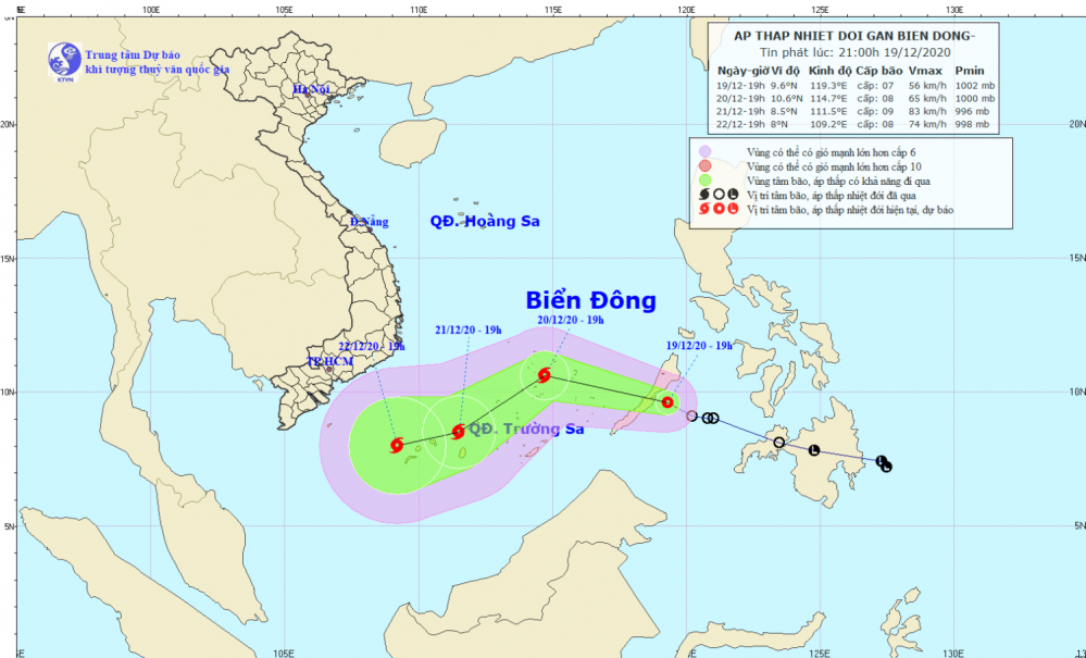 Tin áp thấp nhiệt đới gần Biển Đông (21h00 ngày 19/12)