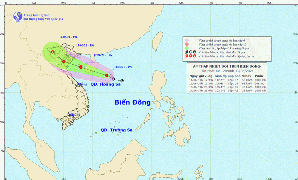 Tin áp thấp nhiệt đới trên Biển Đông (20h00 ngày 11/6)