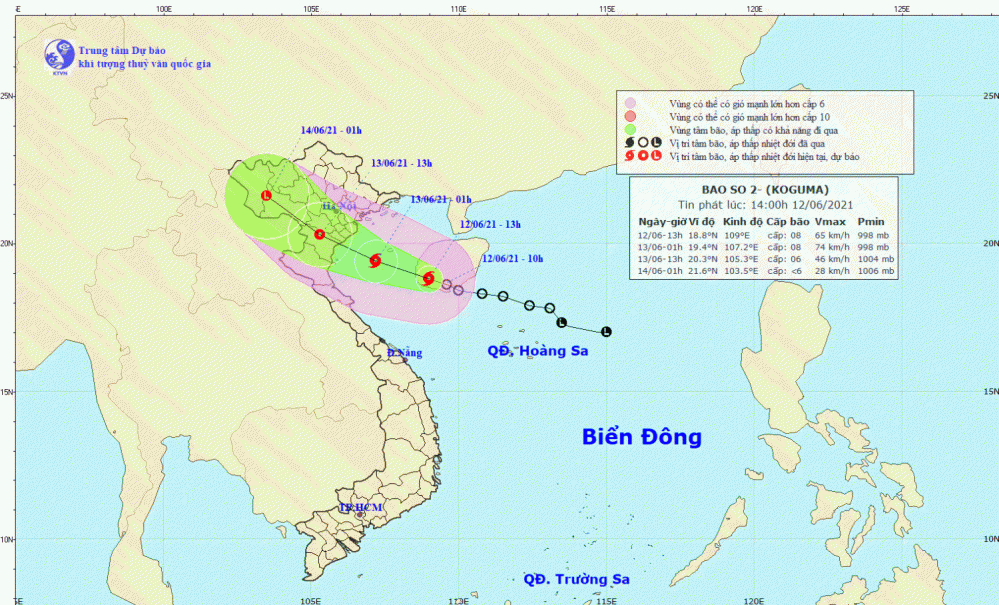 Tin bão khẩn cấp - cơn bão số 02 năm 2021 (14h00 ngày 12/6)