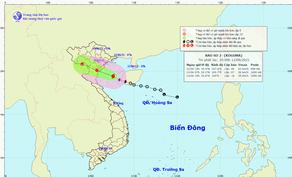 Tin bão khẩn cấp - cơn bão số 02 năm 2021 (20h00 ngày 12/6)