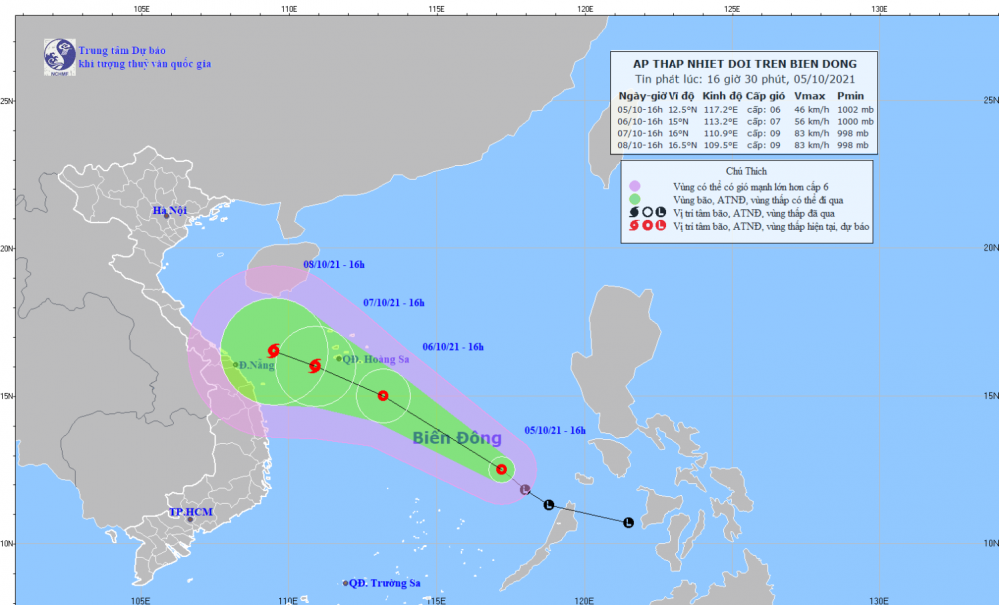 Tin áp thấp nhiệt đới trên Biển Đông (16h30 ngày 05/10)