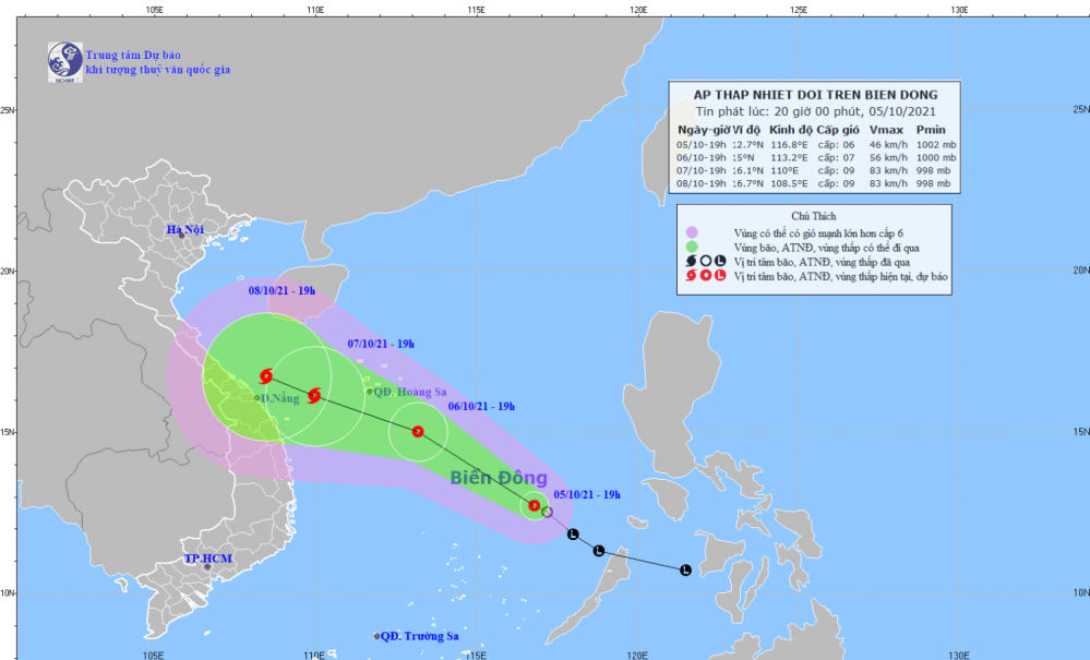 Tin áp thấp nhiệt đới trên Biển Đông (20h00 ngày 05/10)