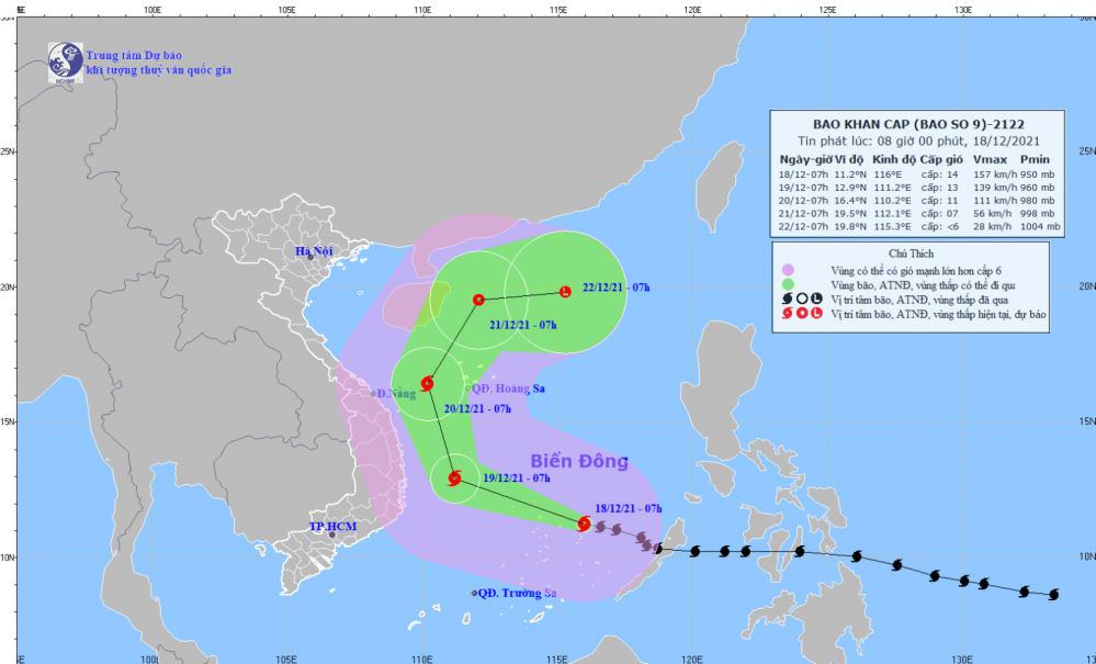 Tin bão khẩn cấp - cơn bão số 9 (08h00 ngày 18/12)