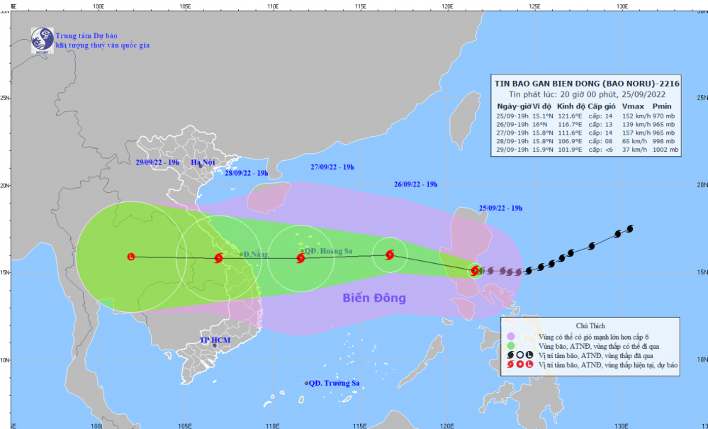 Tin bão gần Biển Đông - bão Noru (20h00 ngày 25/9)
