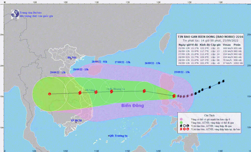 Tin bão gần Biển Đông - bão Noru (14h00 ngày 25/9)