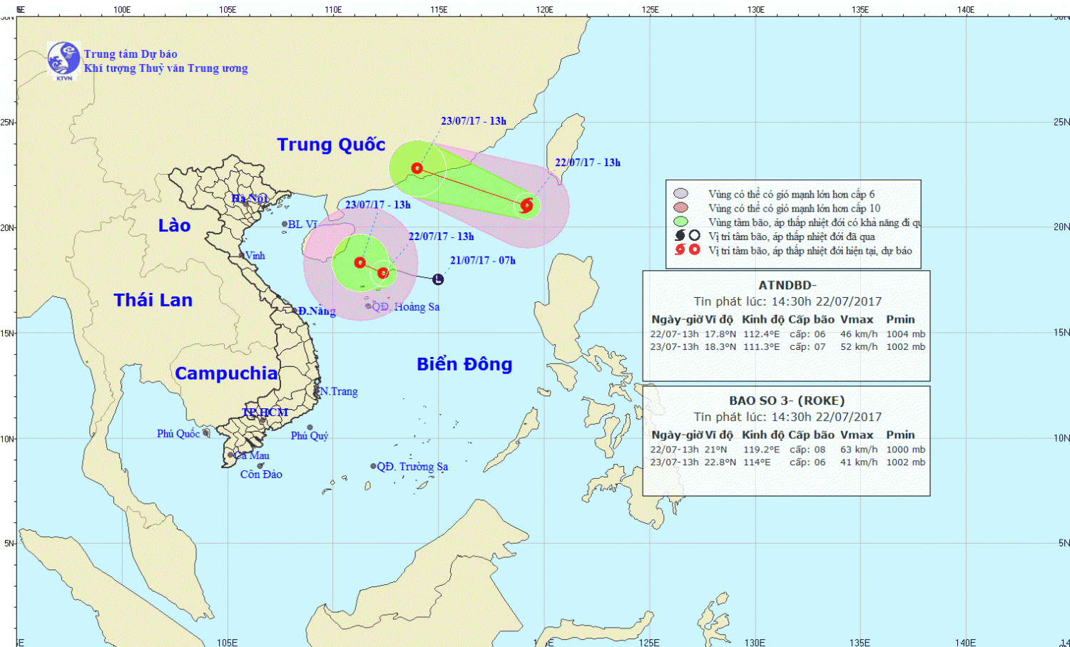 Tin áp thấp nhiệt đới trên Biển Đông và tin bão trên Đông Bắc Biển Đông (cơn bão số 3)