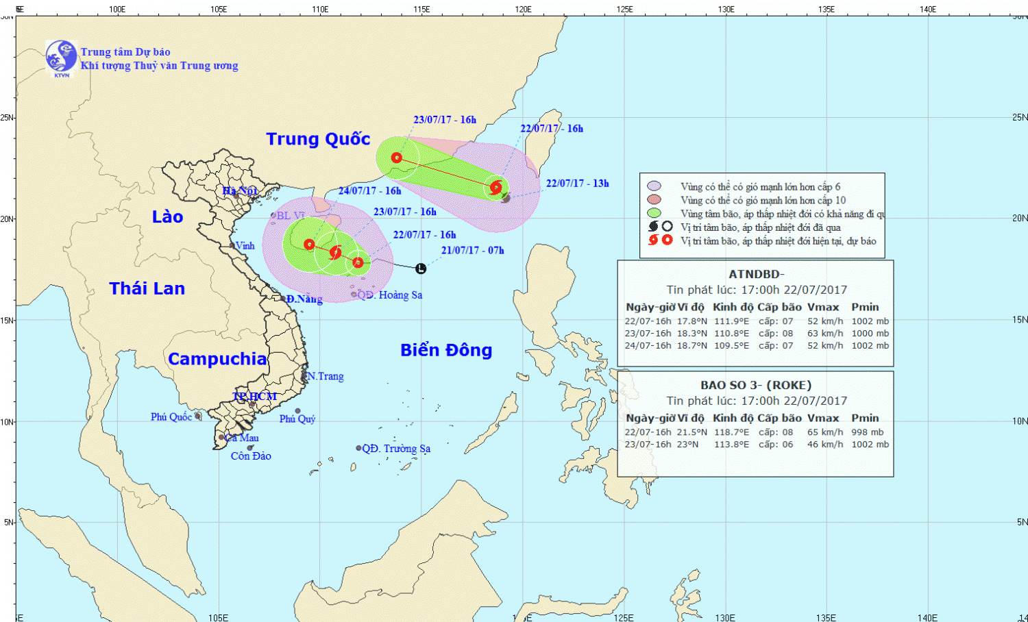 Tin áp thấp nhiệt đới trên Biển Đông và tin bão trên Biển Đông (cơn bão số 3 - ROKE)