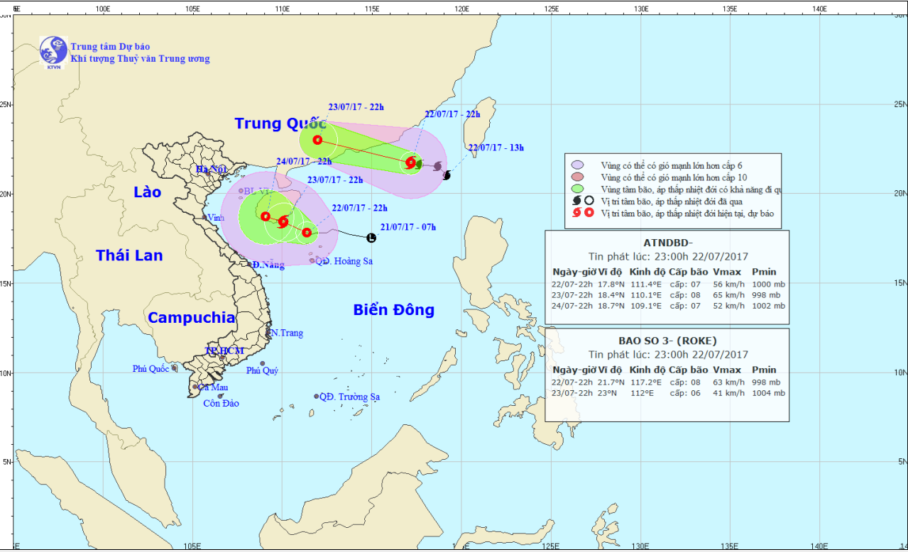 Tin áp thấp nhiệt đới trên Biển Đông và tin bão trên Biển Đông (bão số 3)