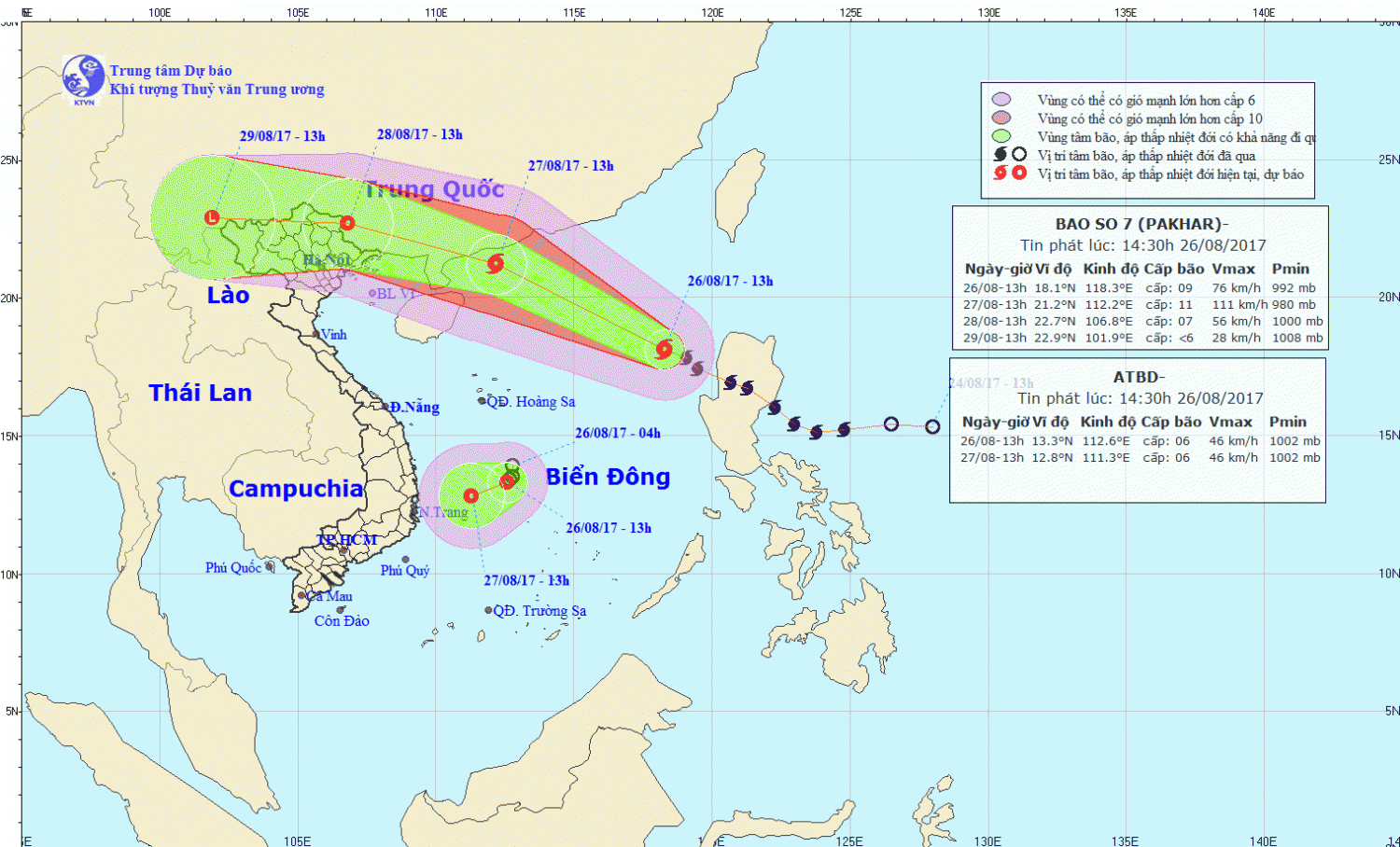 Tin bão trên Biển Đông (cơn bão số 7) và tin ATNĐ trên Biển Đông