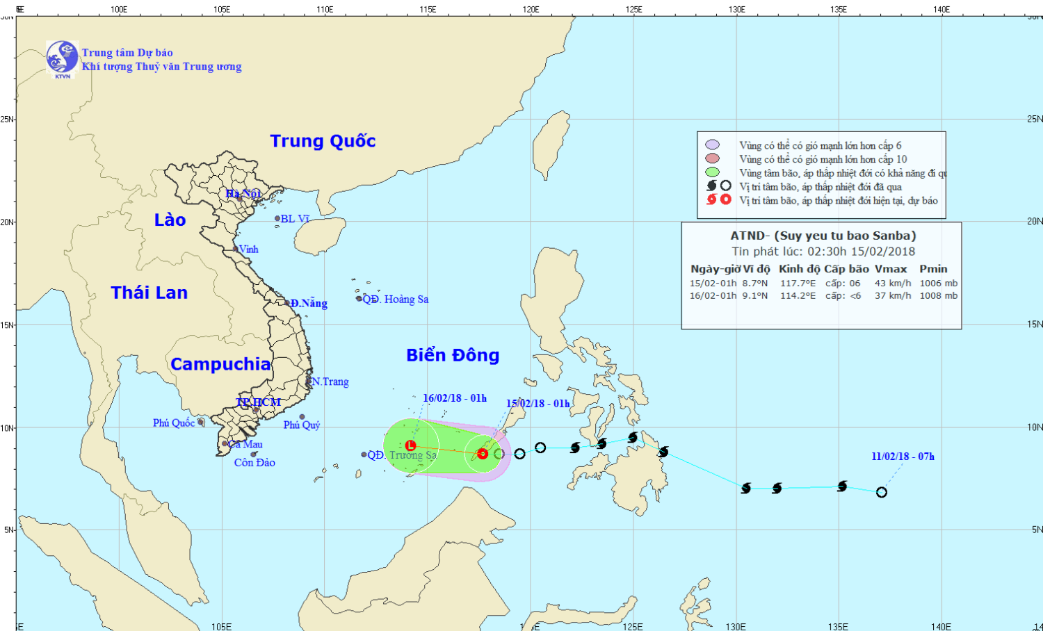 Tin áp thấp nhiệt đới gần Biển Đông (suy yếu từ bão Sanba)