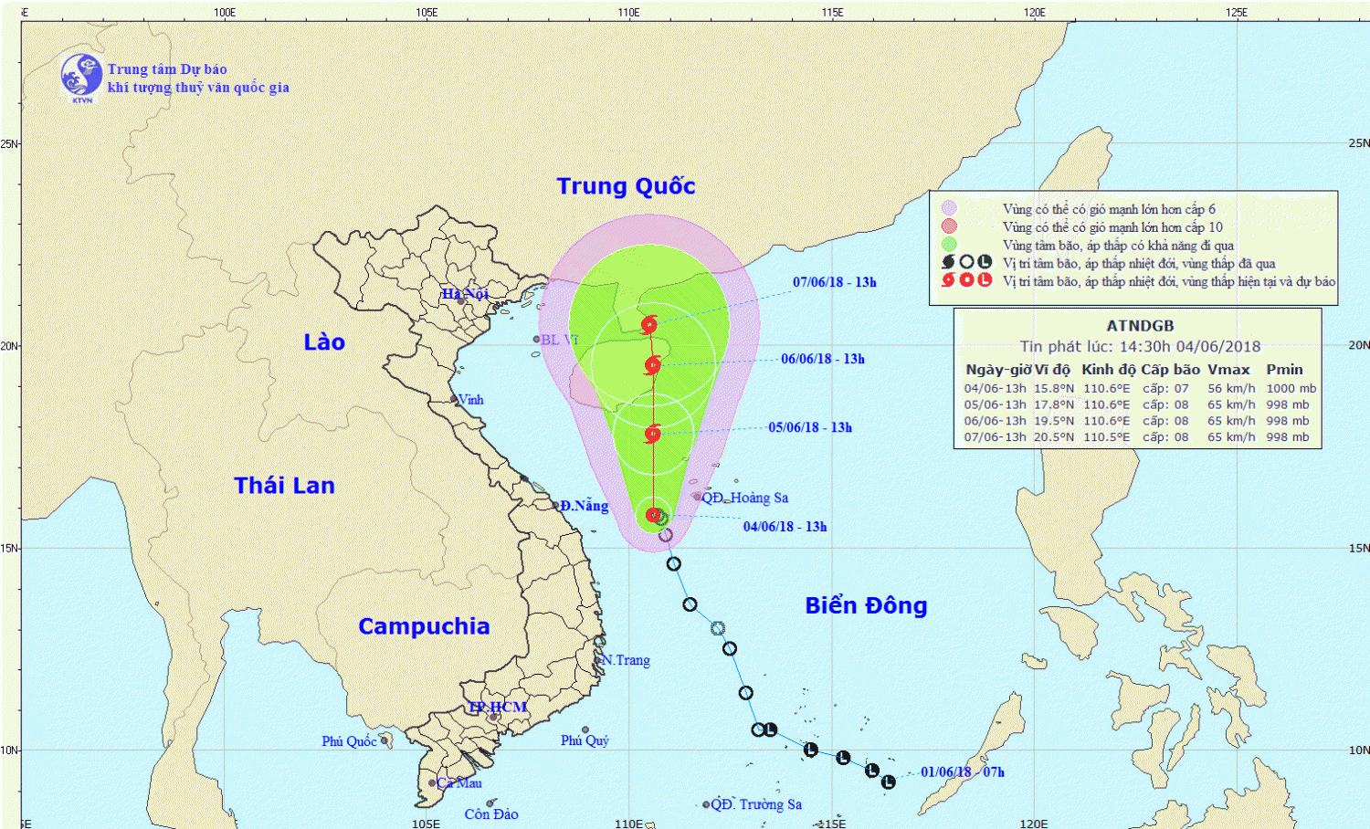 Tin áp thấp nhiệt đới gần bờ (17h00 ngày 04/6)