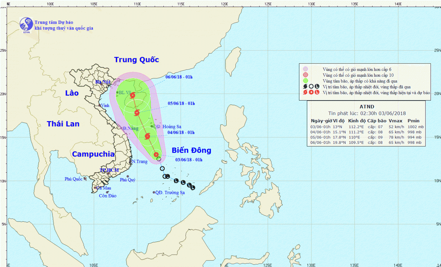 Tin áp thấp nhiệt đới trên Biển Đông (02h30 ngày 03/6)