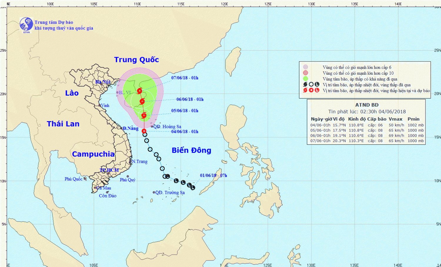 Tin áp thấp nhiệt đới trên Biển Đông (02h30 ngày 04/6)