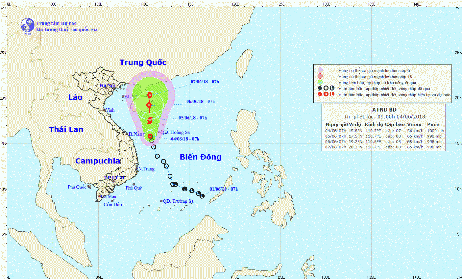 Tin áp thấp nhiệt đới trên Biển Đông (09h00 ngày 04/6)