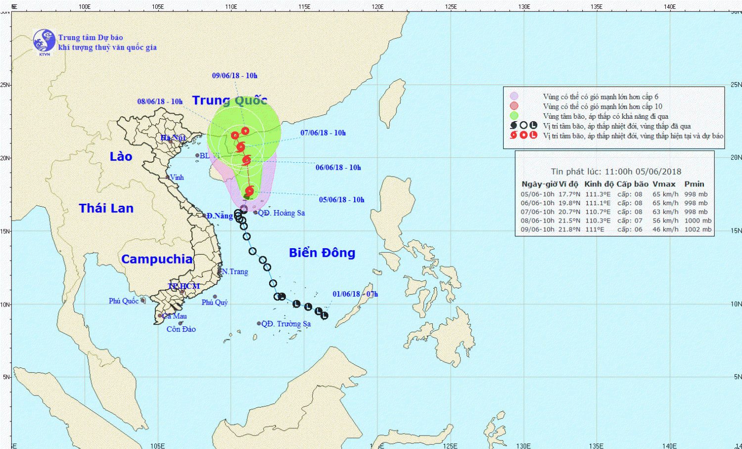 Tin bão gần bờ - cơn bão số 2 (11h00 ngày 05/6)