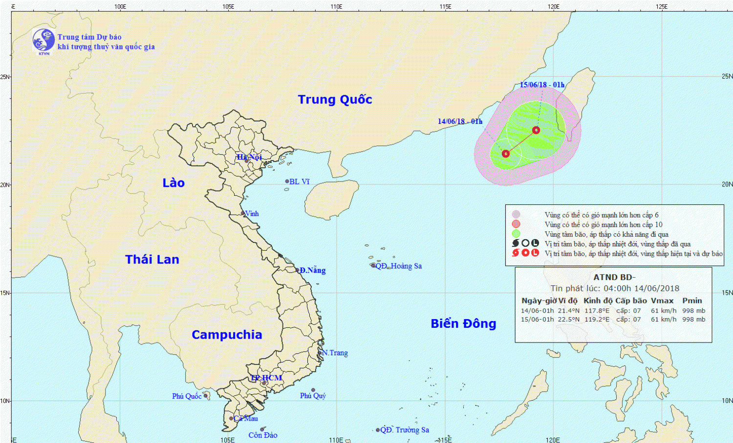 Tin áp thấp nhiệt đới trên Biển Đông (04h00 ngày 14/6)