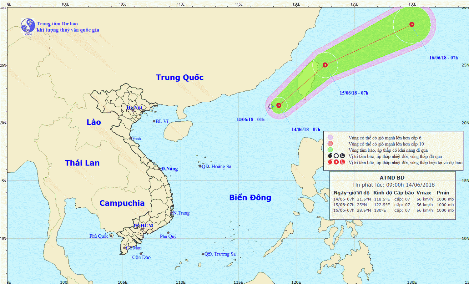 Tin áp thấp nhiệt đới trên Biển Đông (09h00 ngày 14/6)