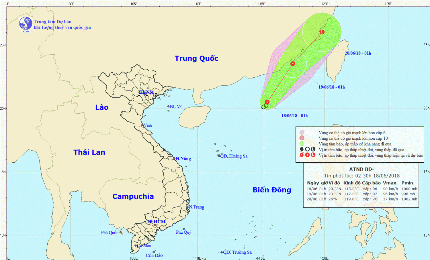 Tin áp thấp nhiệt đới trên Biển Đông (02h30 ngày 18/6)