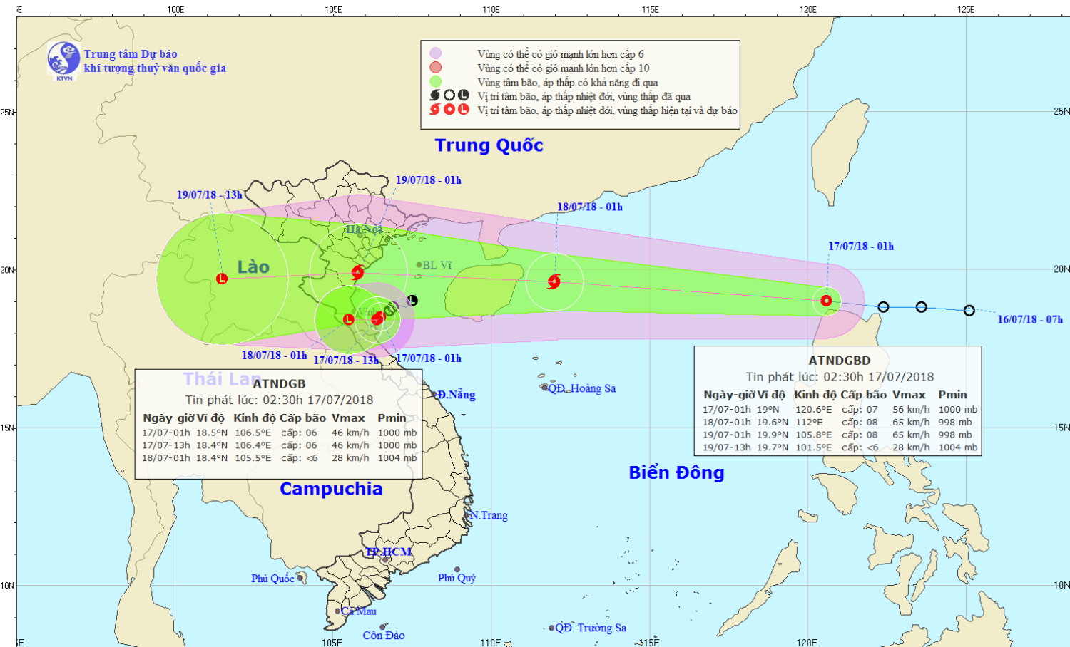 Tin áp thấp nhiệt đới gần bờ và áp thấp nhiệt đới gần Biển Đông (02h30 ngày 17/7)