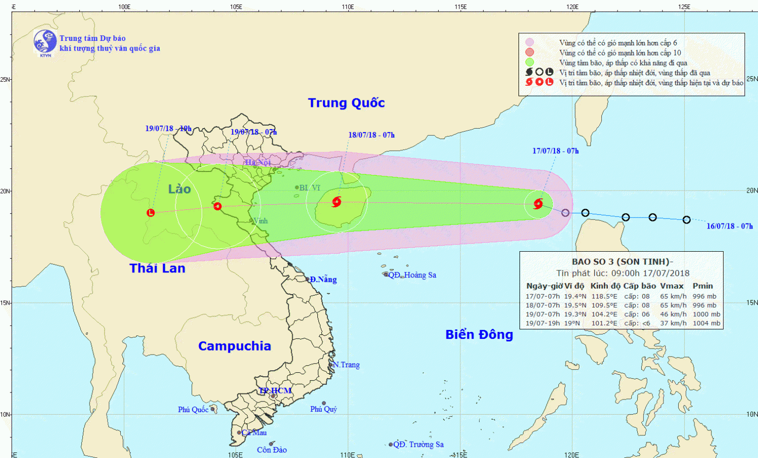 Tin bão trên Biển Đông - Cơn bão số 3 (09h00 ngày 17/7)