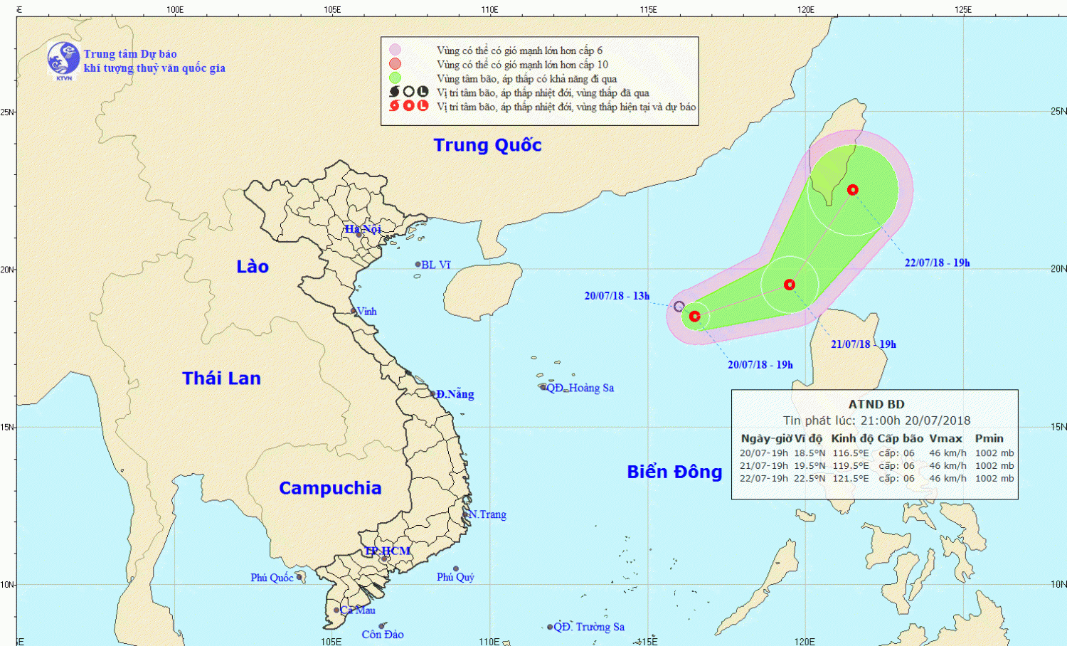 Tin áp thấp nhiệt đới trên Biển Đông (21h00 ngày 20/7)