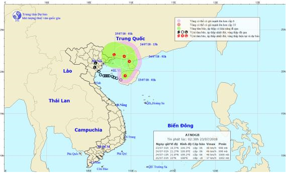 Tin áp thấp nhiệt đới trên đảo Hải Nam - Trung Quốc (02h30 ngày 23/7)