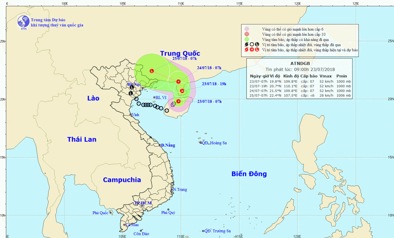 Tin áp thấp nhiệt đới trên đảo Hải Nam - Trung Quốc (09h00 ngày 23/7)