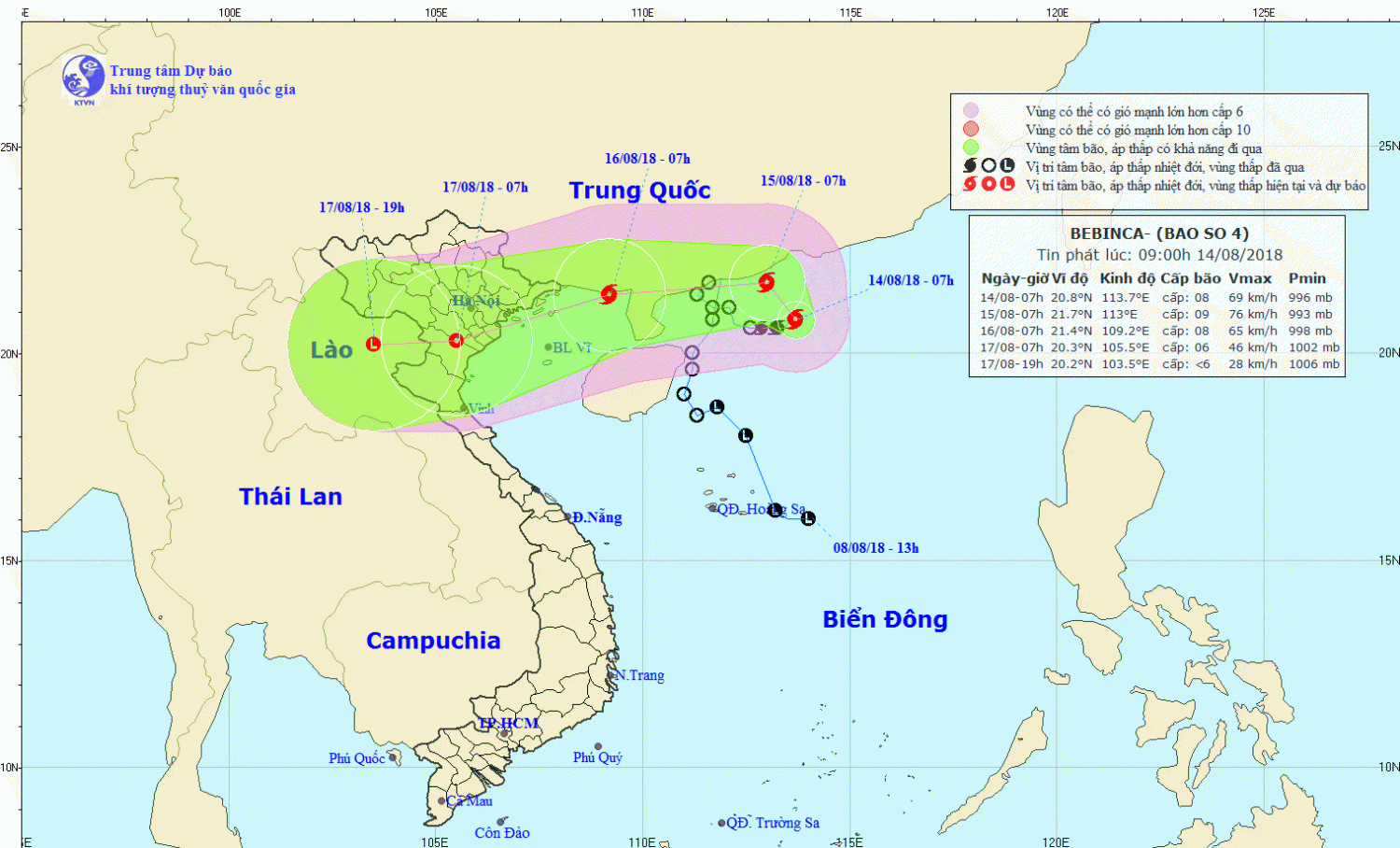 Tin bão trên Biển Đông - cơn bão số 04 (09h00 ngày 14/8)