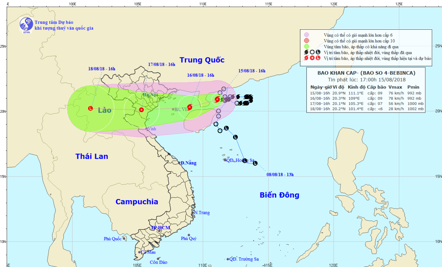 Tin bão khẩn cấp - cơn bão số 04 (17h00 ngày 15/8)