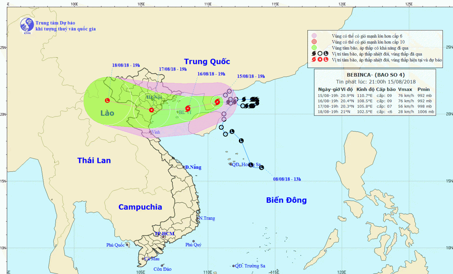 Tin bão khẩn cấp - cơn bão số 04 (21h00 ngày 15/8)