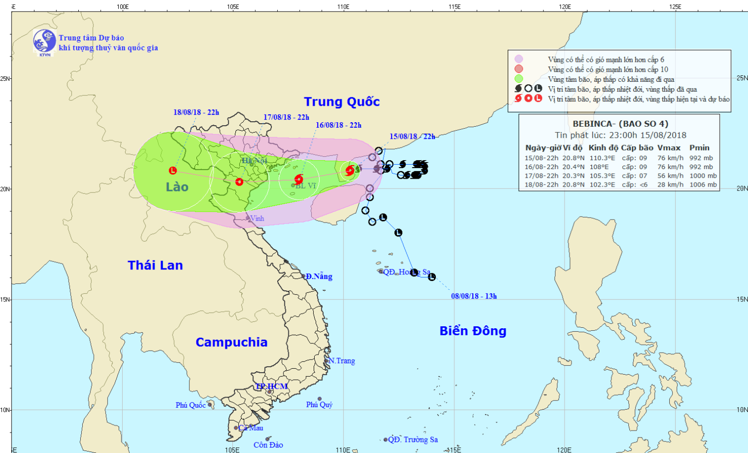 Tin bão khẩn cấp - cơn bão số 04 (23h00 ngày 15/8)