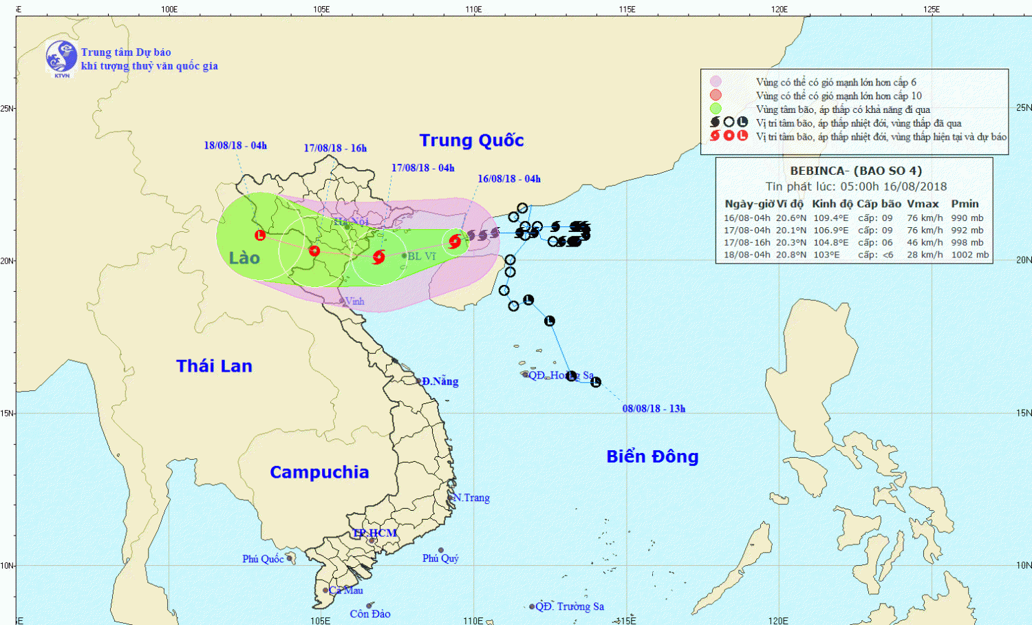 Tin bão khẩn cấp - cơn bão số 04 (05h00 ngày 16/8)