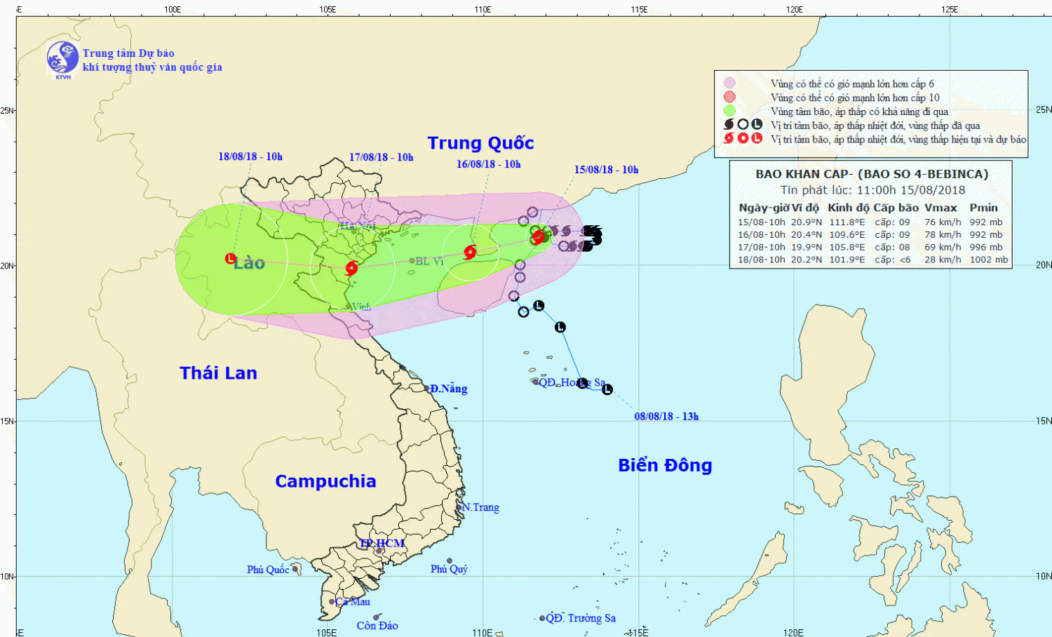 Tin bão khẩn cấp - cơn bão số 04 (09h00 ngày 16/8)