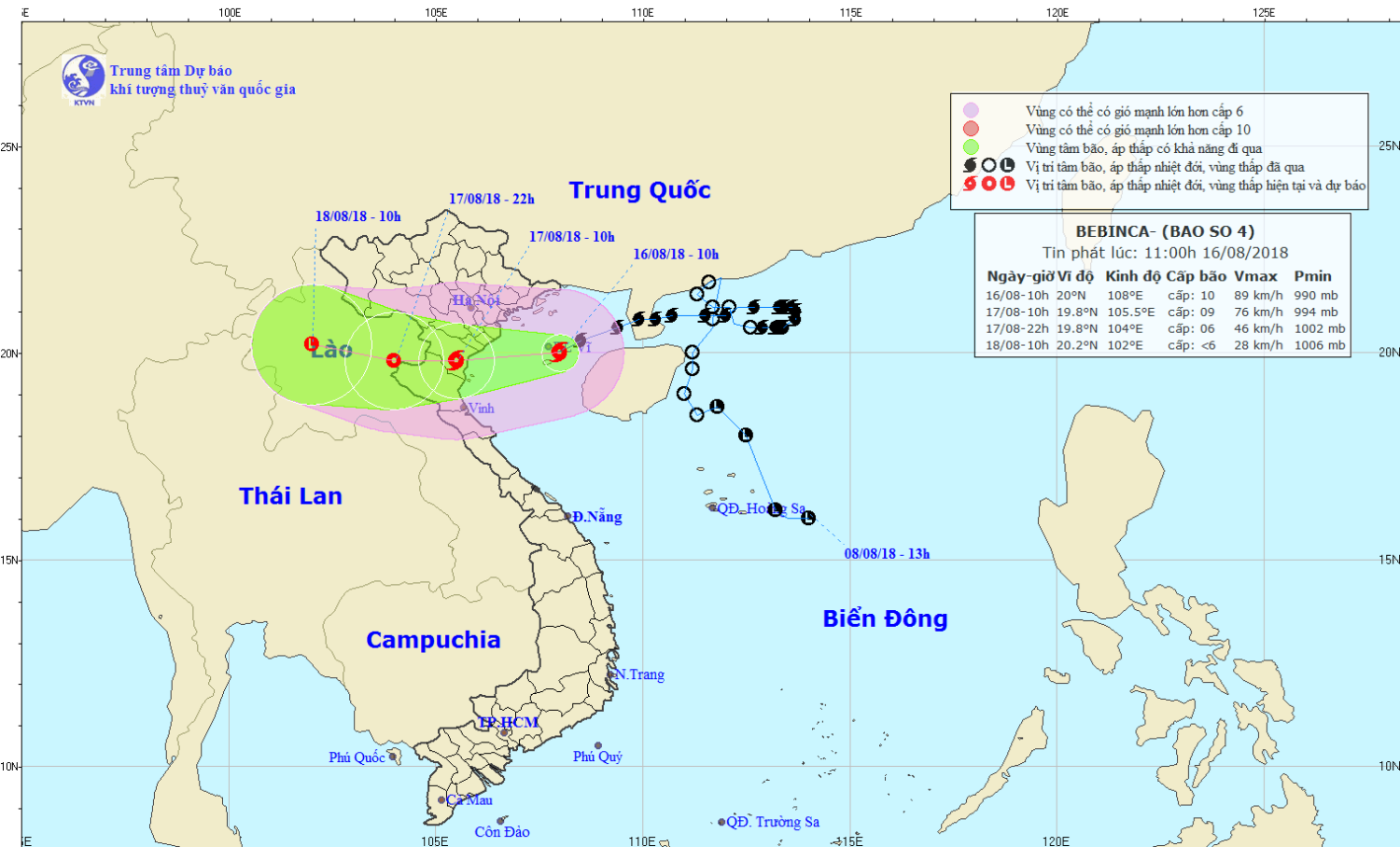 Tin bão khẩn cấp - cơn bão số 04 (11h00 ngày 16/8)