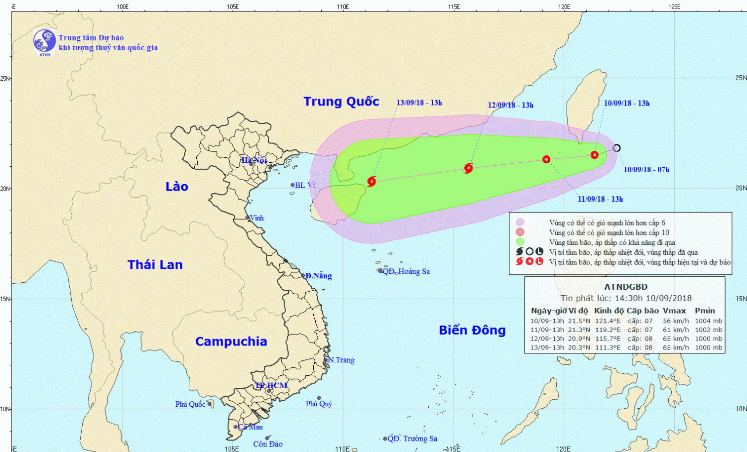 Tin áp thấp nhiệt đới gần Biển Đông (14h30 ngày 10/9)