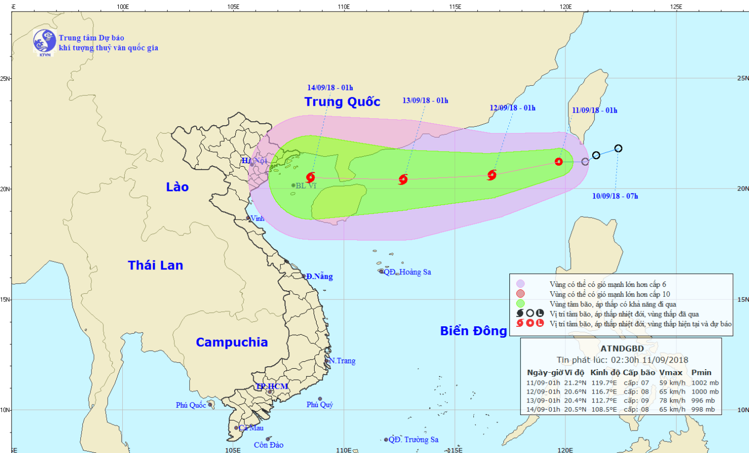 Tin áp thấp nhiệt đới trên Biển Đông (02h30 ngày 11/9)