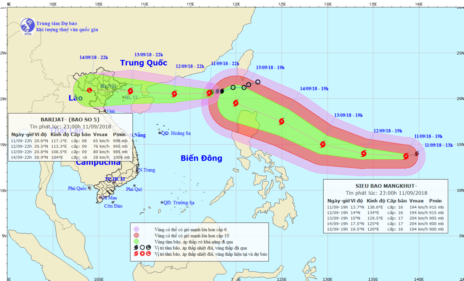 Tin bão trên Biển Đông - cơn bão số 5 (23h00 ngày 11/9)