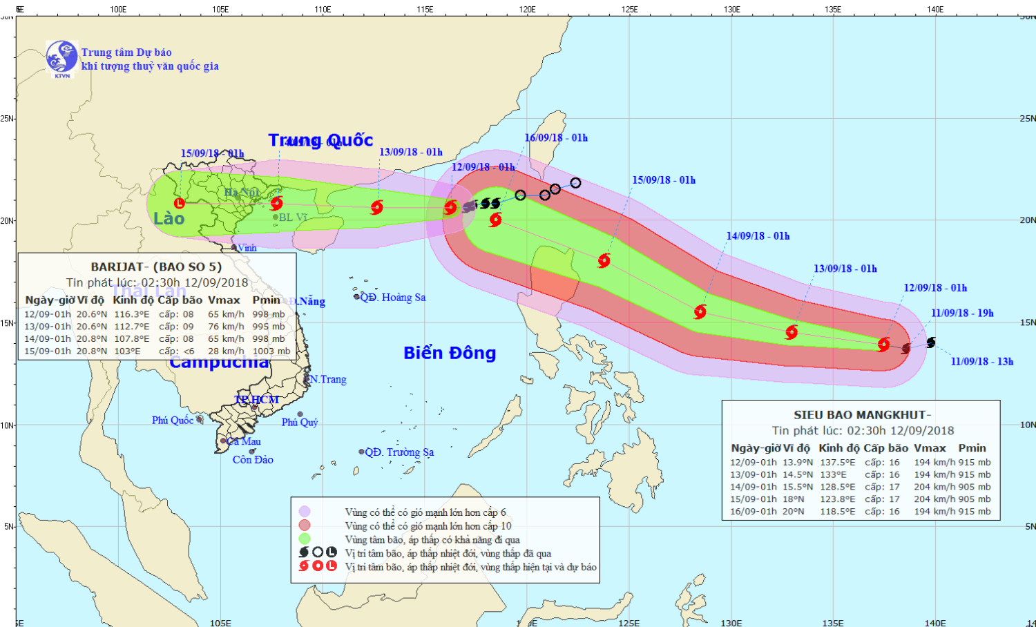 Tin bão trên Biển Đông - cơn bão số 5 (02h30 ngày 12/9)