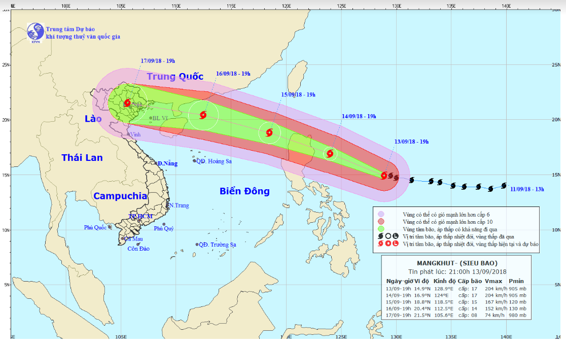 Tin siêu bão gần Biển Đông - siêu bão MANGKHUT (21h20 ngày 13/9)